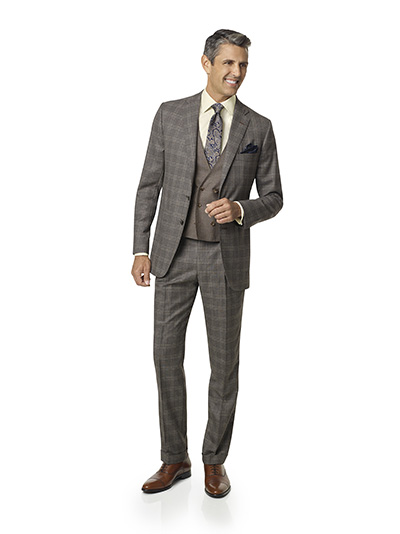 Men's Custom Clothing                                                                                                                                                                                                                                     , Mocha Plaid Suit - Super 140's Wool