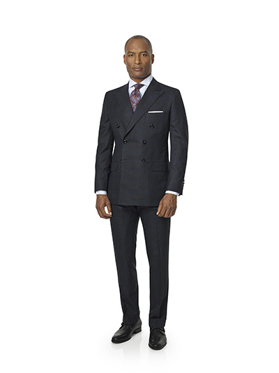 Men's Custom Clothing                                                                                                                                                                                                                                     , Charcoal & Blue Plaid Suit - Super 140's Wool