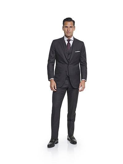 Men's Custom Clothing                                                                                                                                                                                                                                     , Charcoal & Red Windowpane Suit - Super 140's Wool