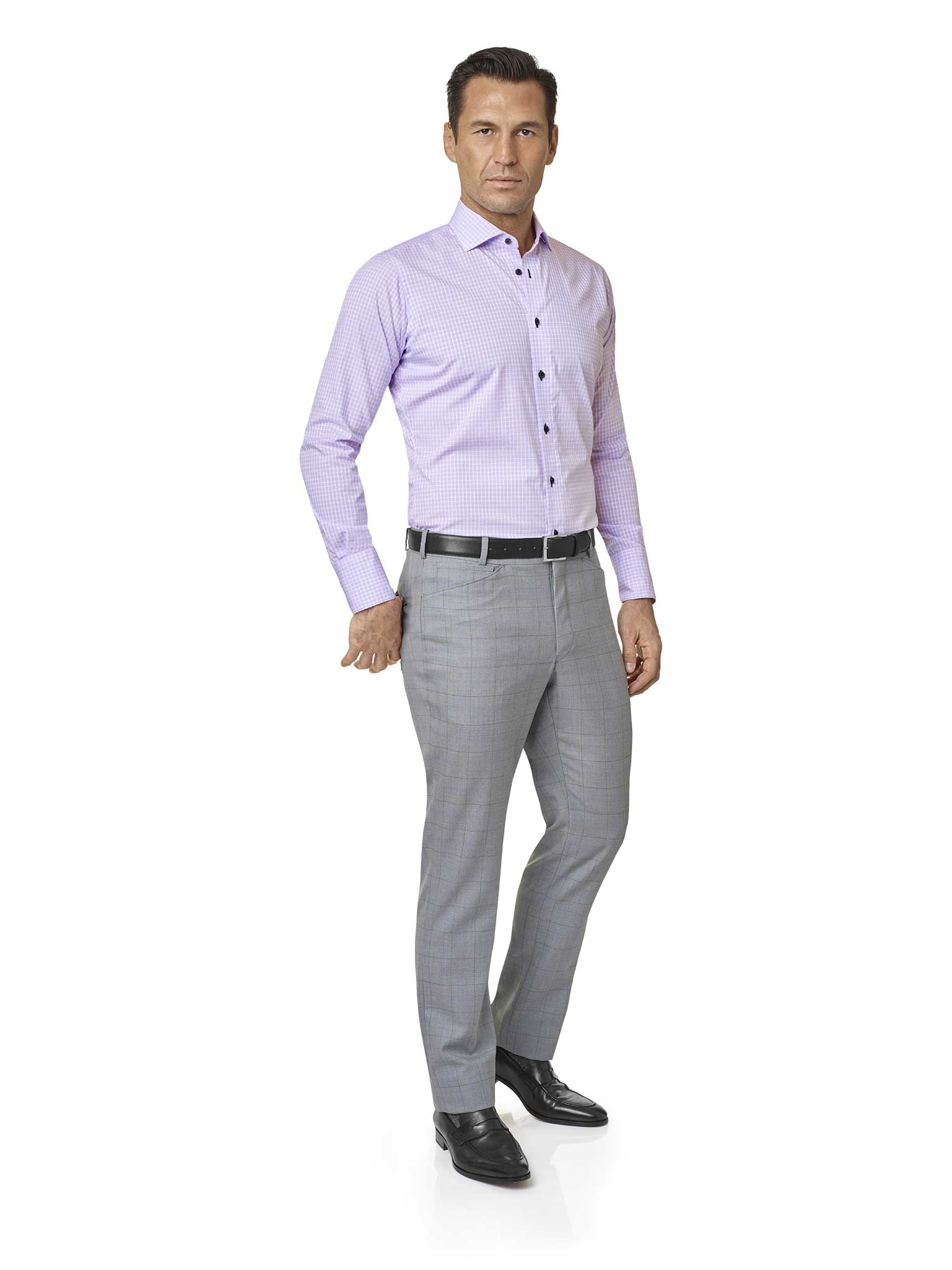 Light Gray Plaid 5-Pocket Pants