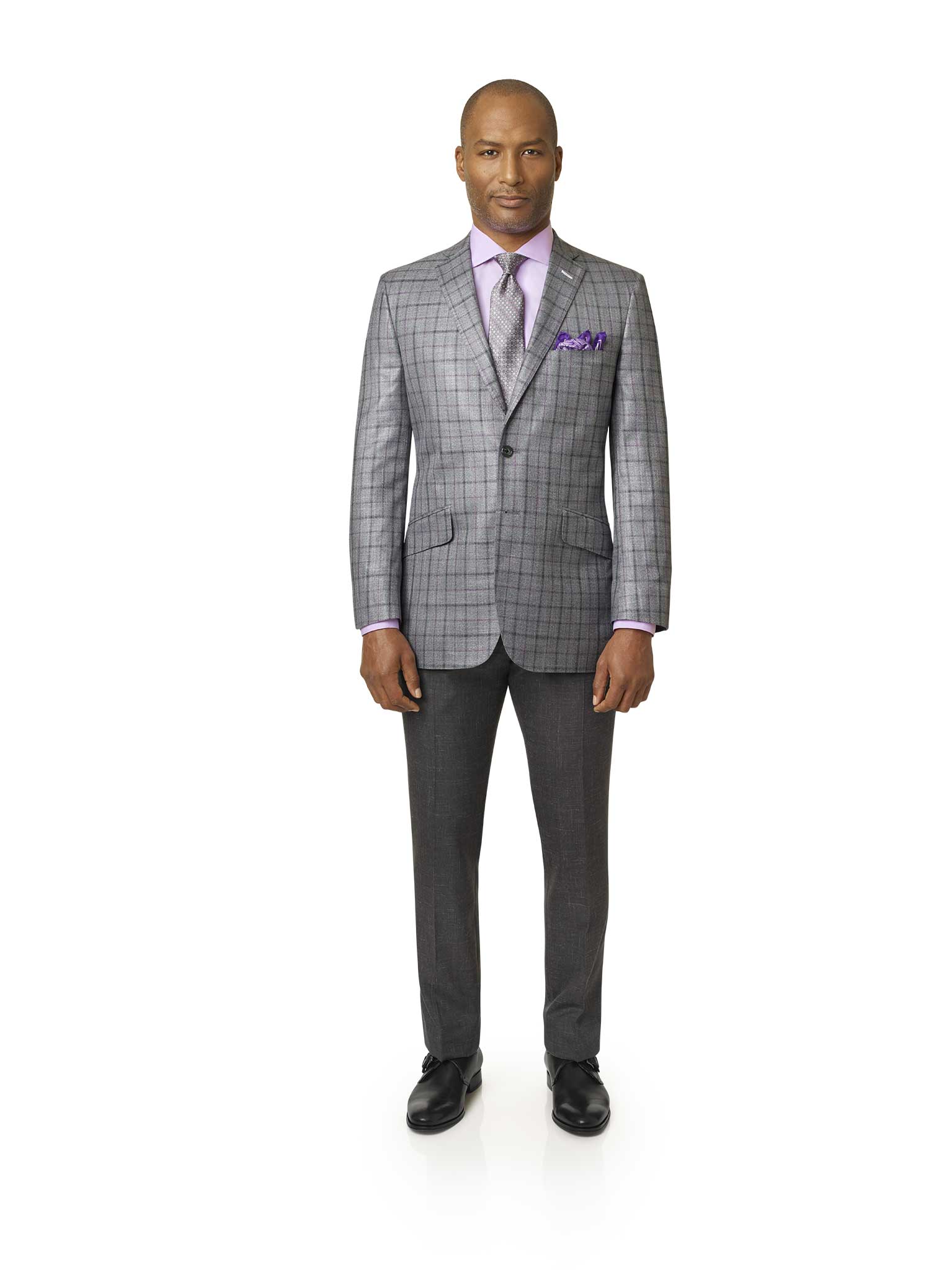Light Gray & Purple Plaid Sport Coat
