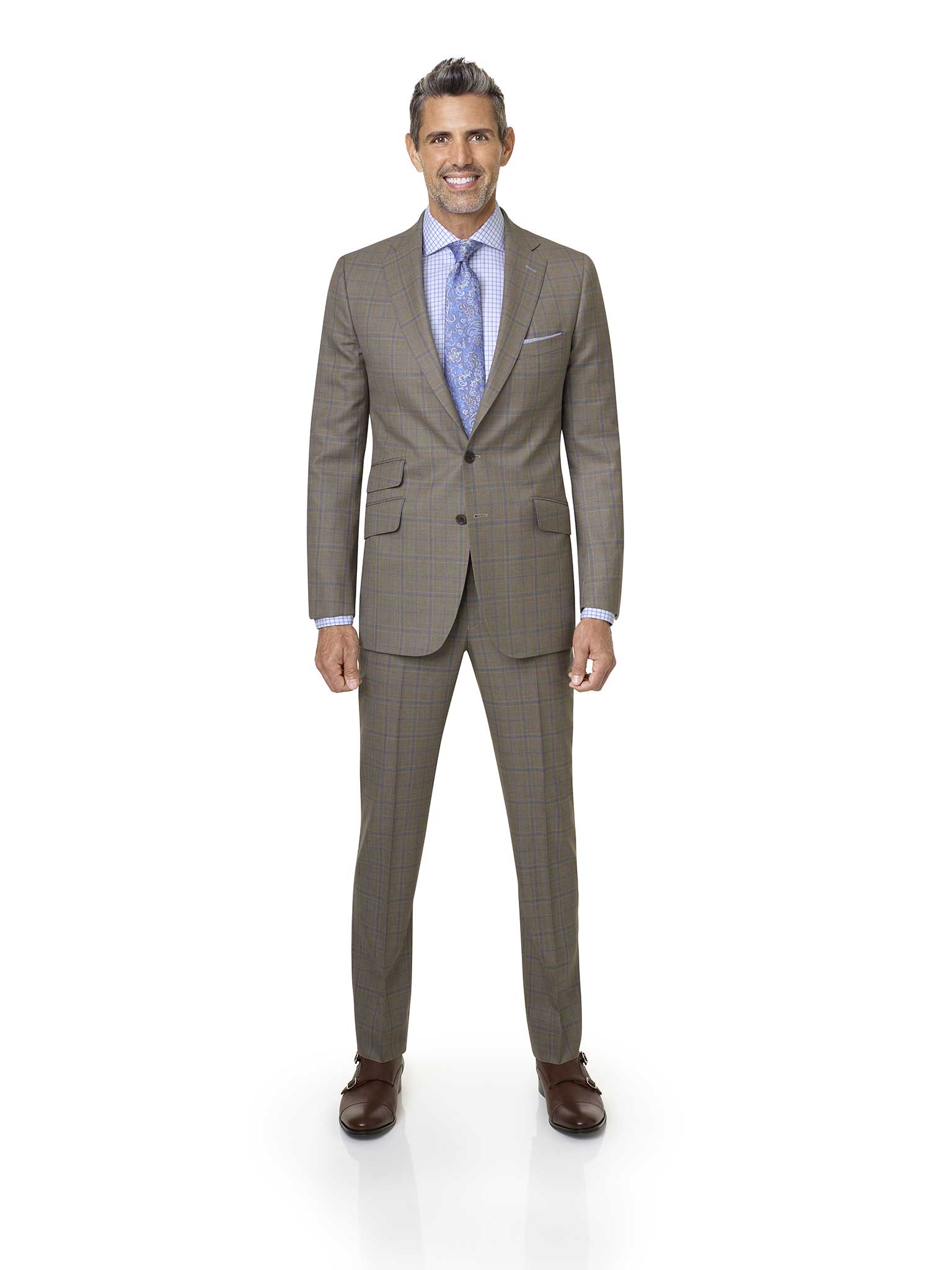 Men's Custom Clothing                                                                                                                                                                                                                                     , Tan Plaid Suit