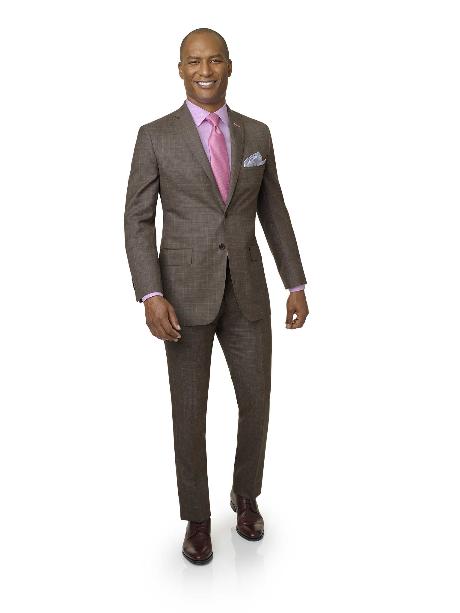 Men's Custom Clothing                                                                                                                                                                                                                                     , Light Brown Plaid Suit