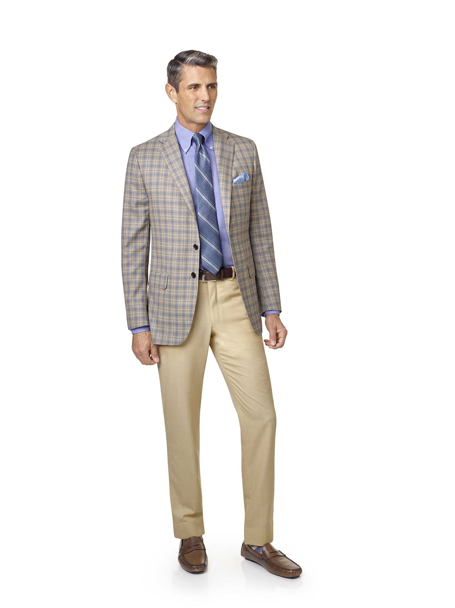 Men's Custom Clothing                                                                                                                                                                                                                                     , Tan & Beige Windowpane Check Sport Coat