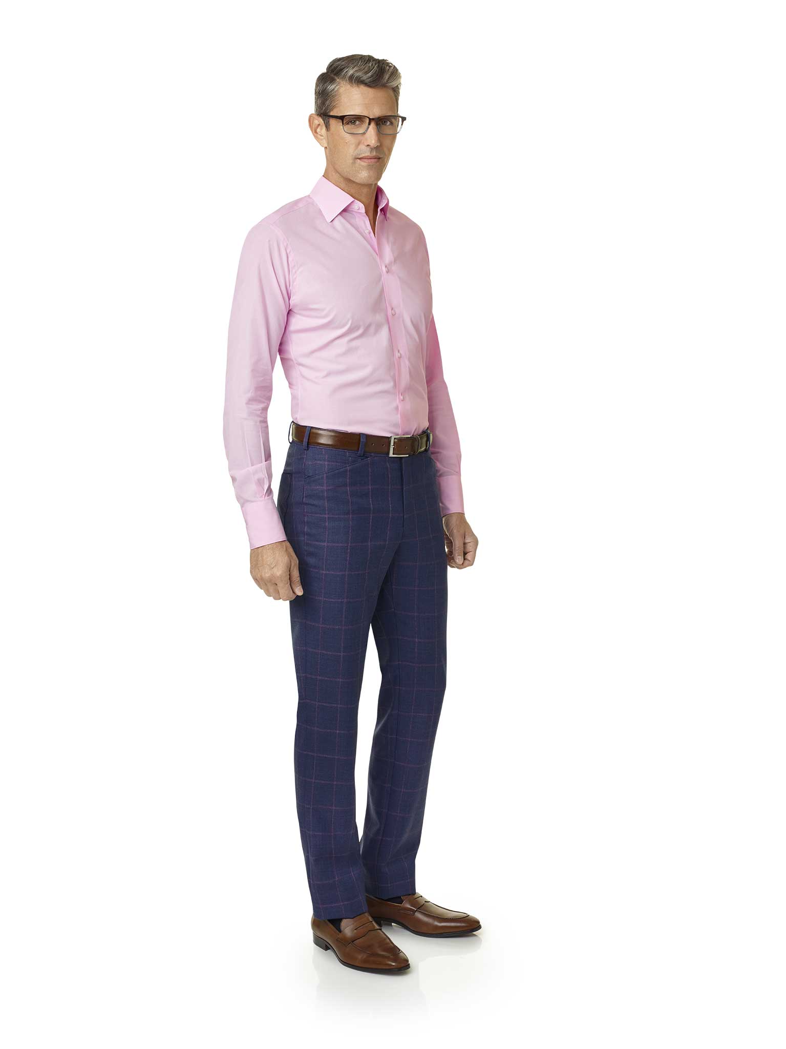 Men's Custom Clothing                                                                                                                                                                                                                                     , Navy Plaid 5-Pocket Pants