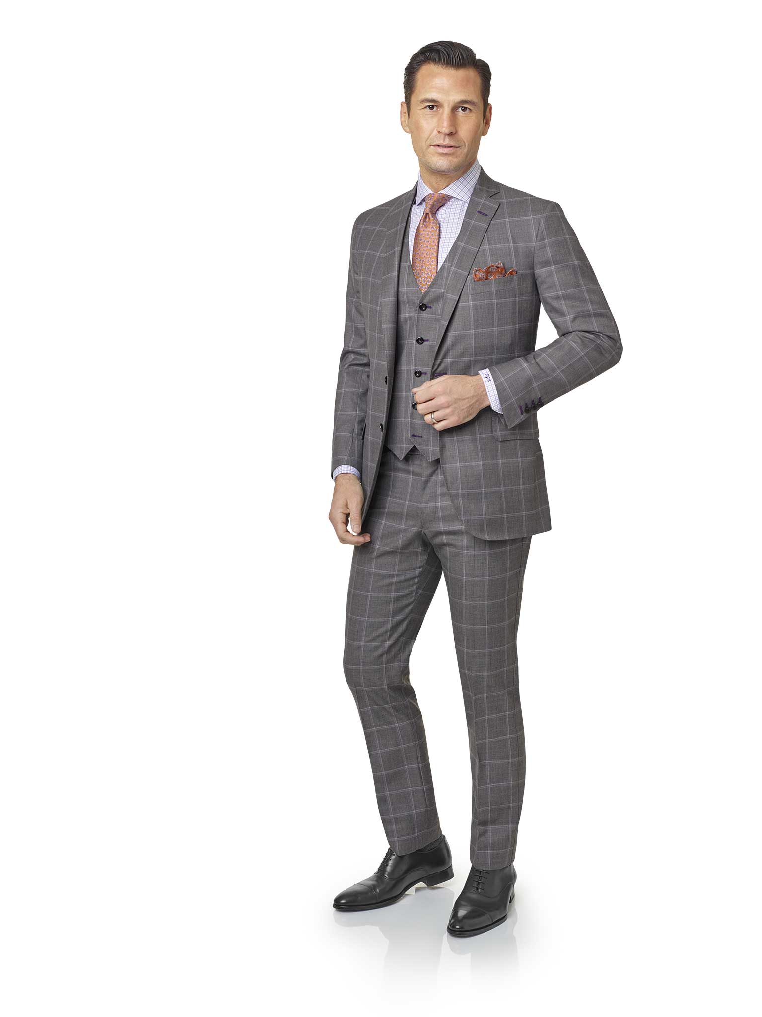 Men's Custom Clothing                                                                                                                                                                                                                                     , Gray Windowpane Suit