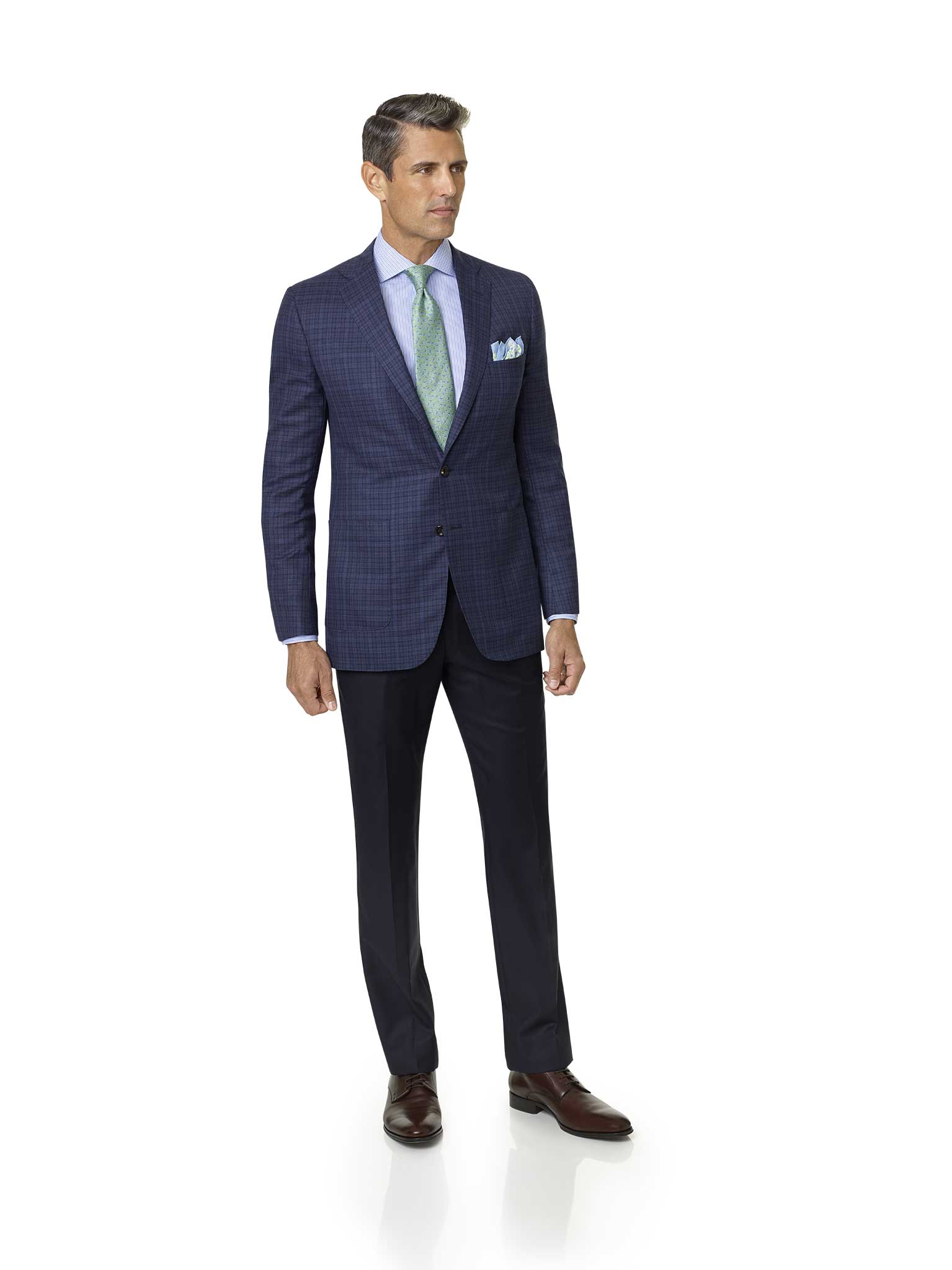 Men's Custom Clothing                                                                                                                                                                                                                                     , Dark Blue Windowpane Check Sport Coat