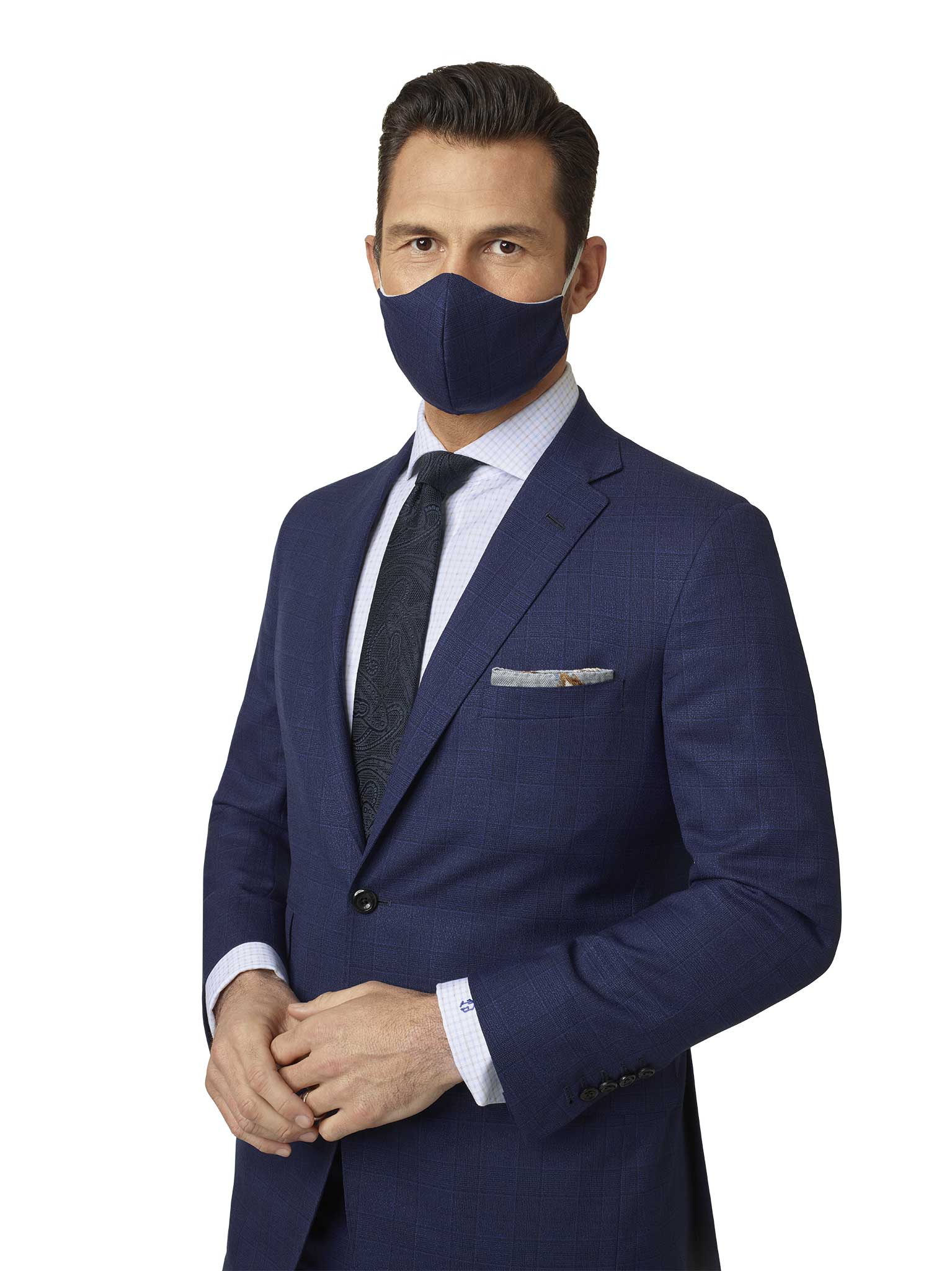 Custom Dark Blue Plaid Suit
