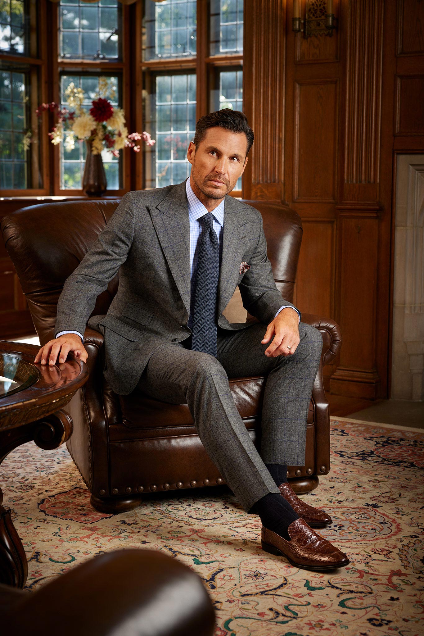 Grey & Brown Windowpane Bespoke Suit
