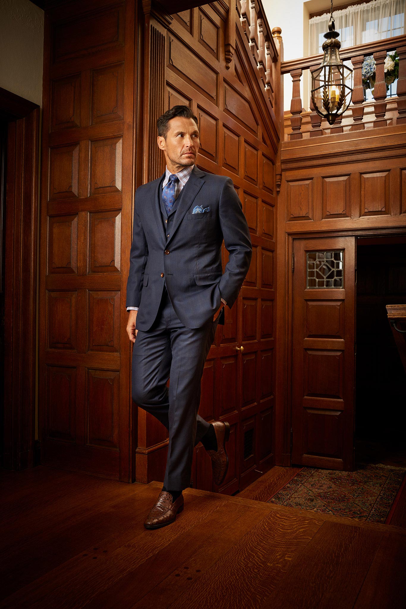 Charcoal Blue Three-Piece Custom Windowpane Suit