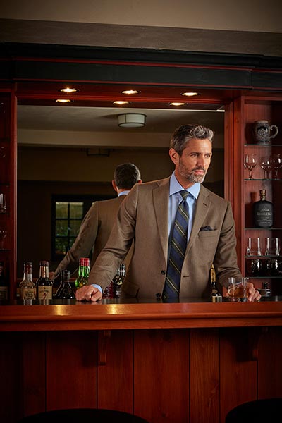 Custom Tan Herringbone Custom Suit