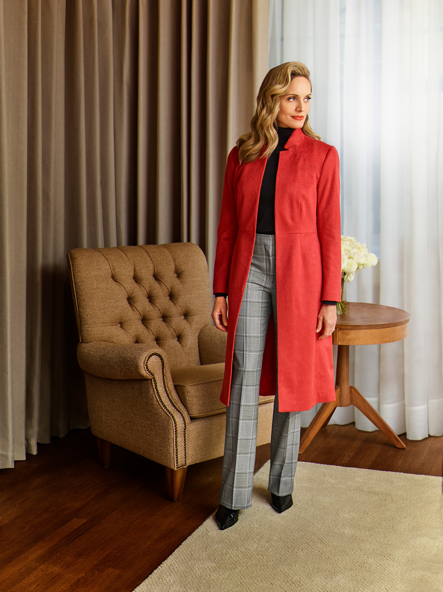 Women's Solid Red Doeskin Topcoat