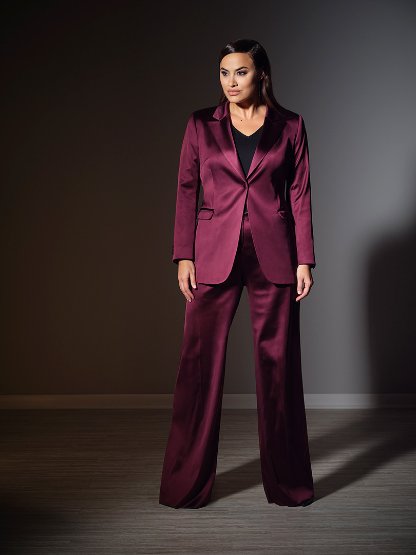 Women's Custom Clothing                                                                                                                                                                                                                                   , Women's Maroon Satin Suit