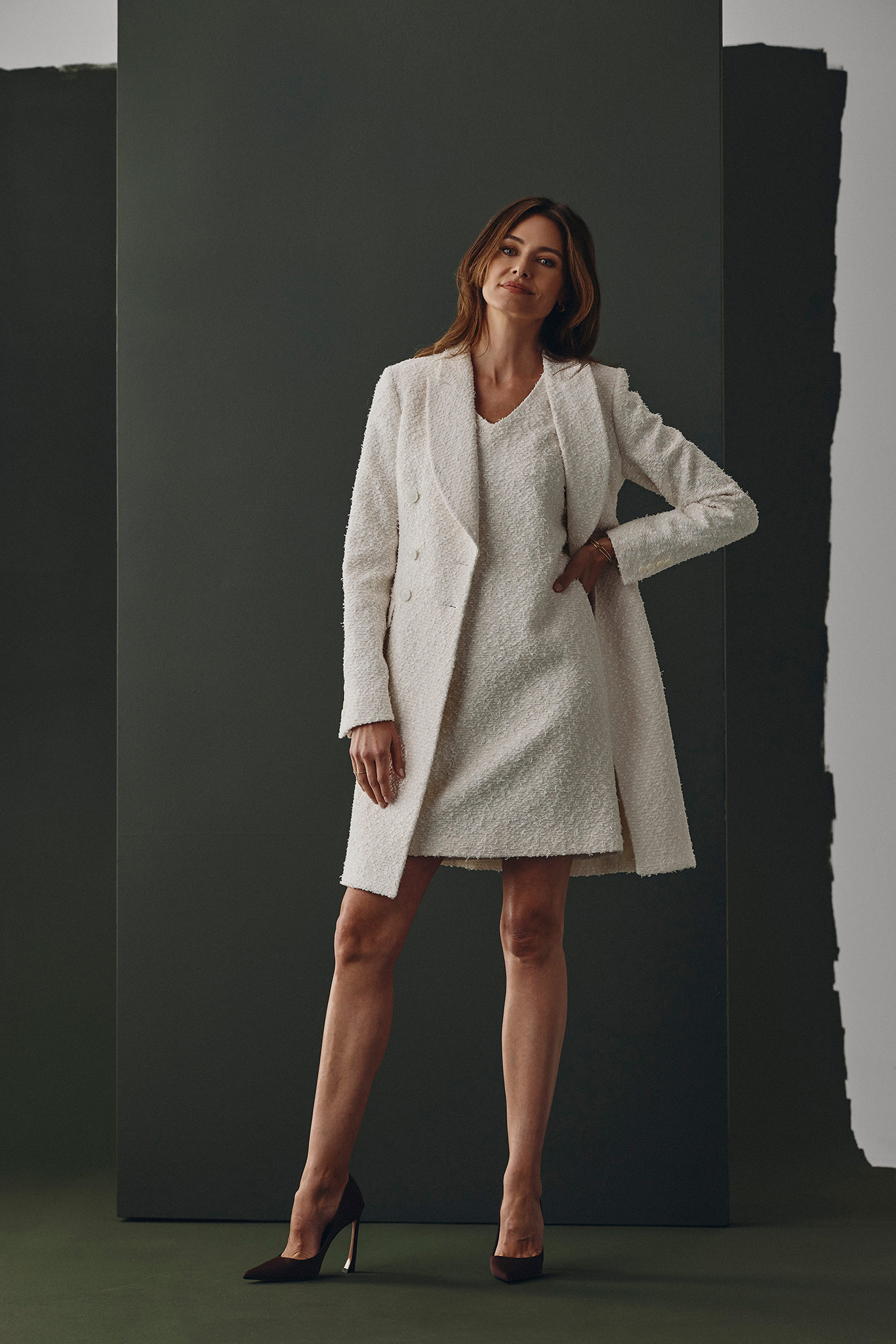 White Boucle Topcoat