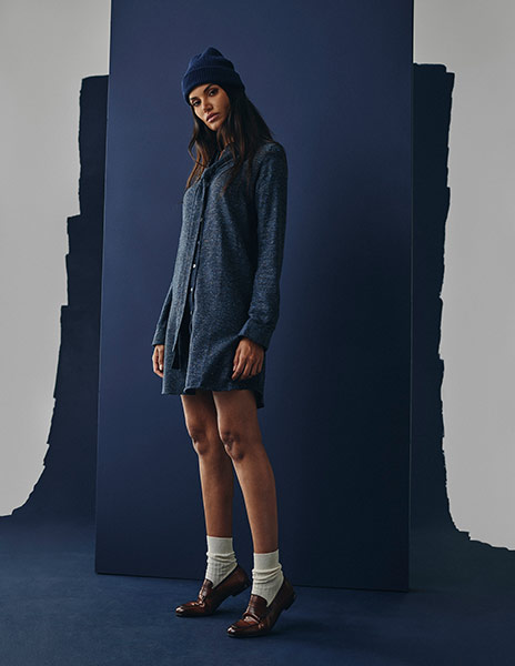 Blue Tweed Shirt Dress