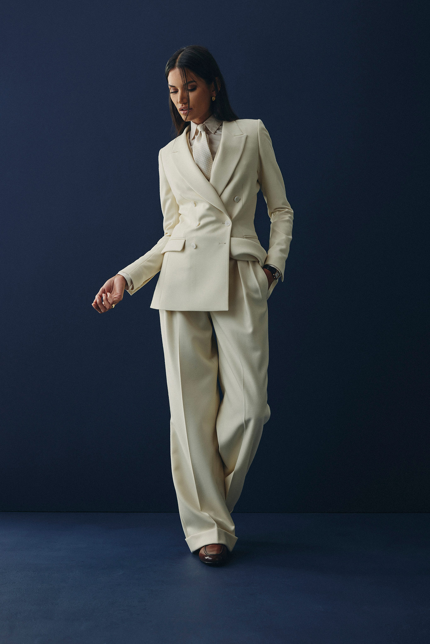Cream Flannel Custom Suits For Women