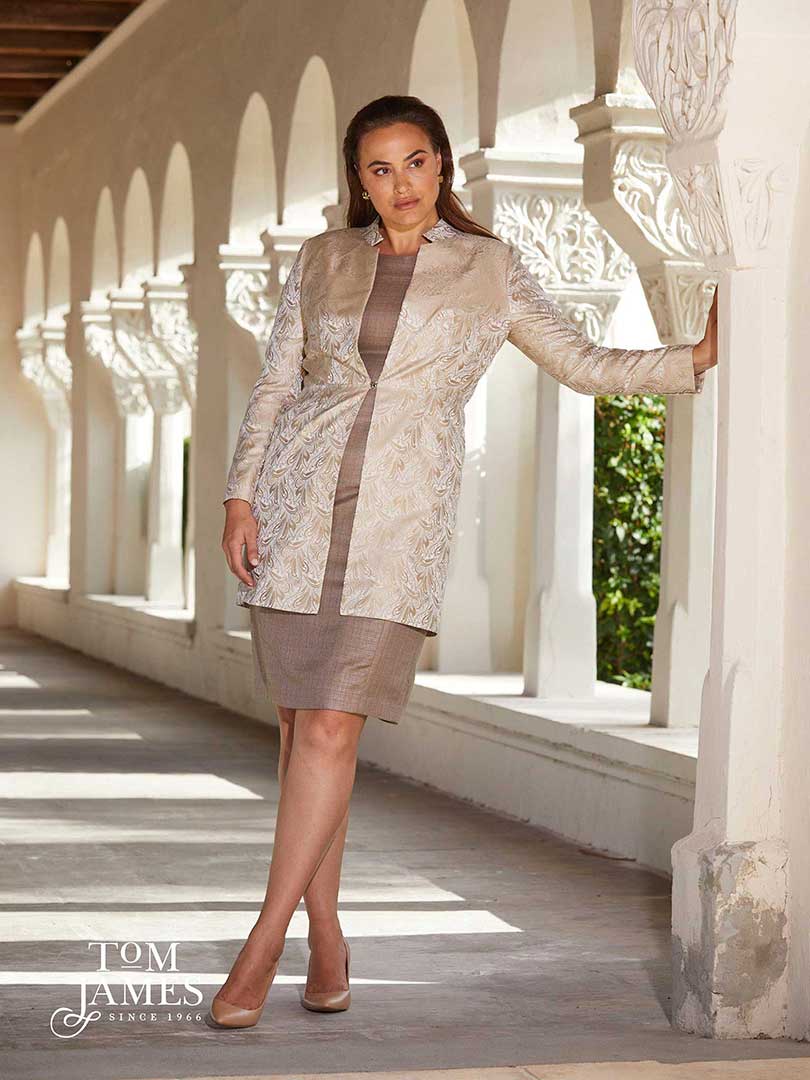 Women's Custom Clothing                                                                                                                                                                                                                                   , Women's Cream Jacquard Long Jacket