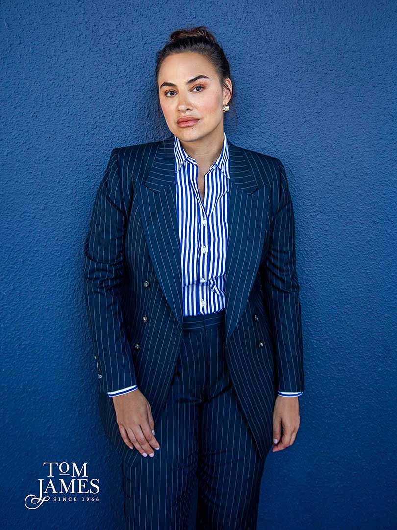 Women's Custom Clothing                                                                                                                                                                                                                                   , Women's Navy Stripe Suit