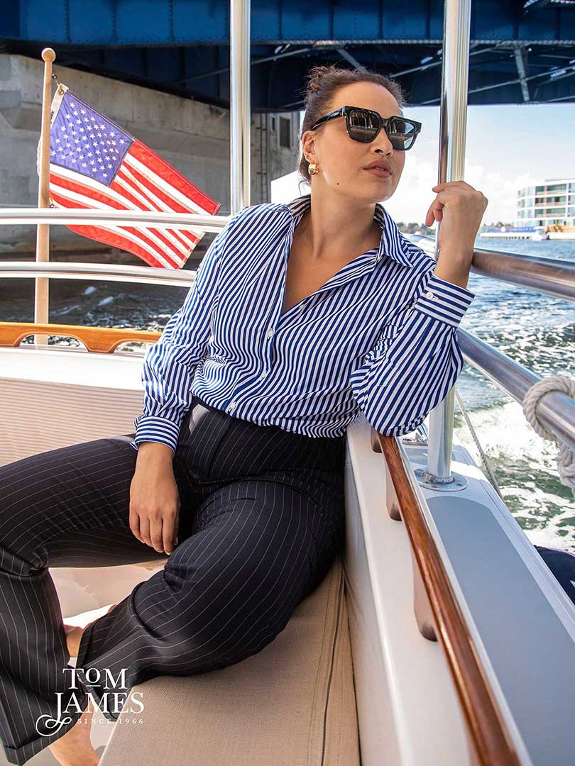 Women's Blue Striped Longsleeve Button-Up