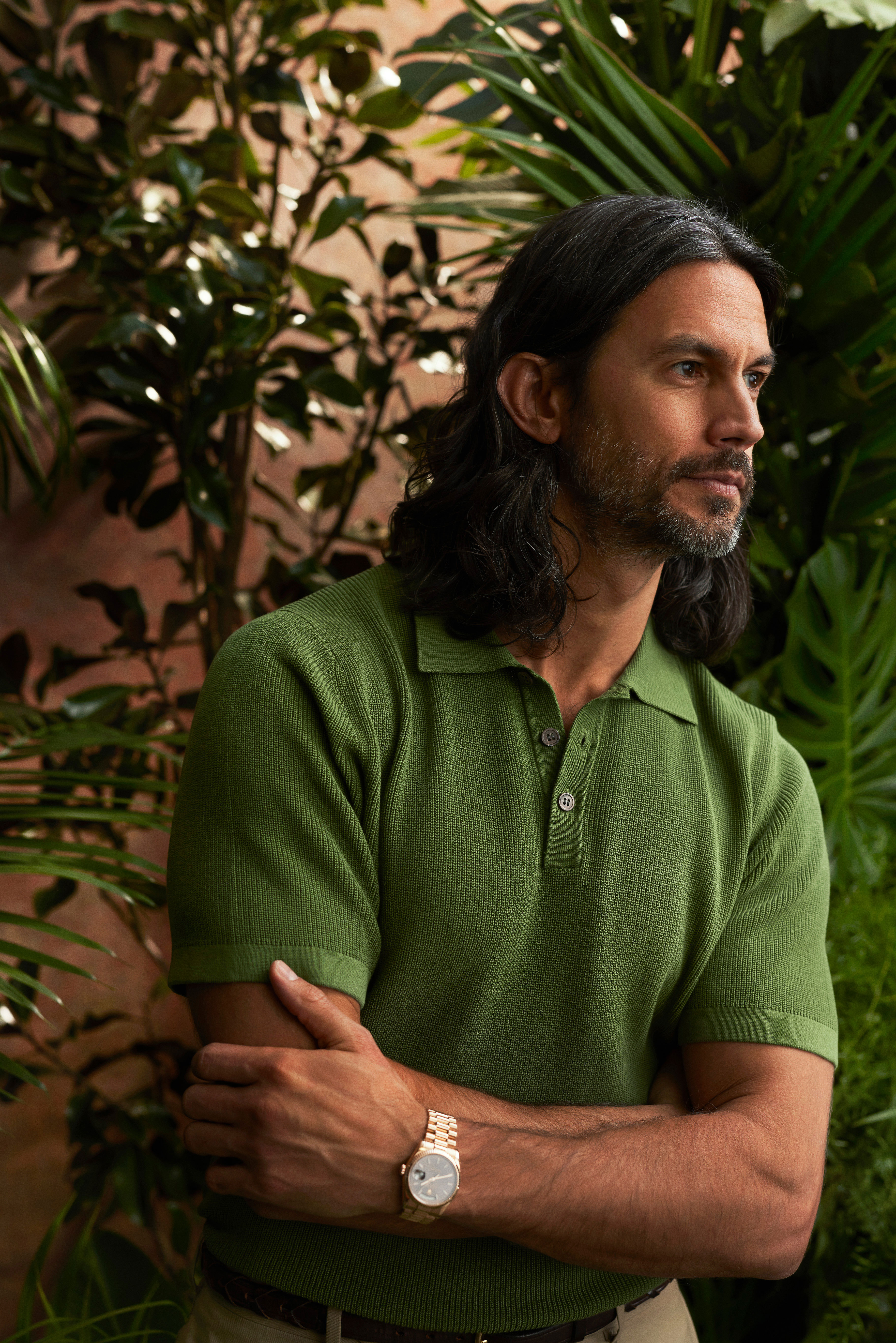 Green Ribbed Button Polo