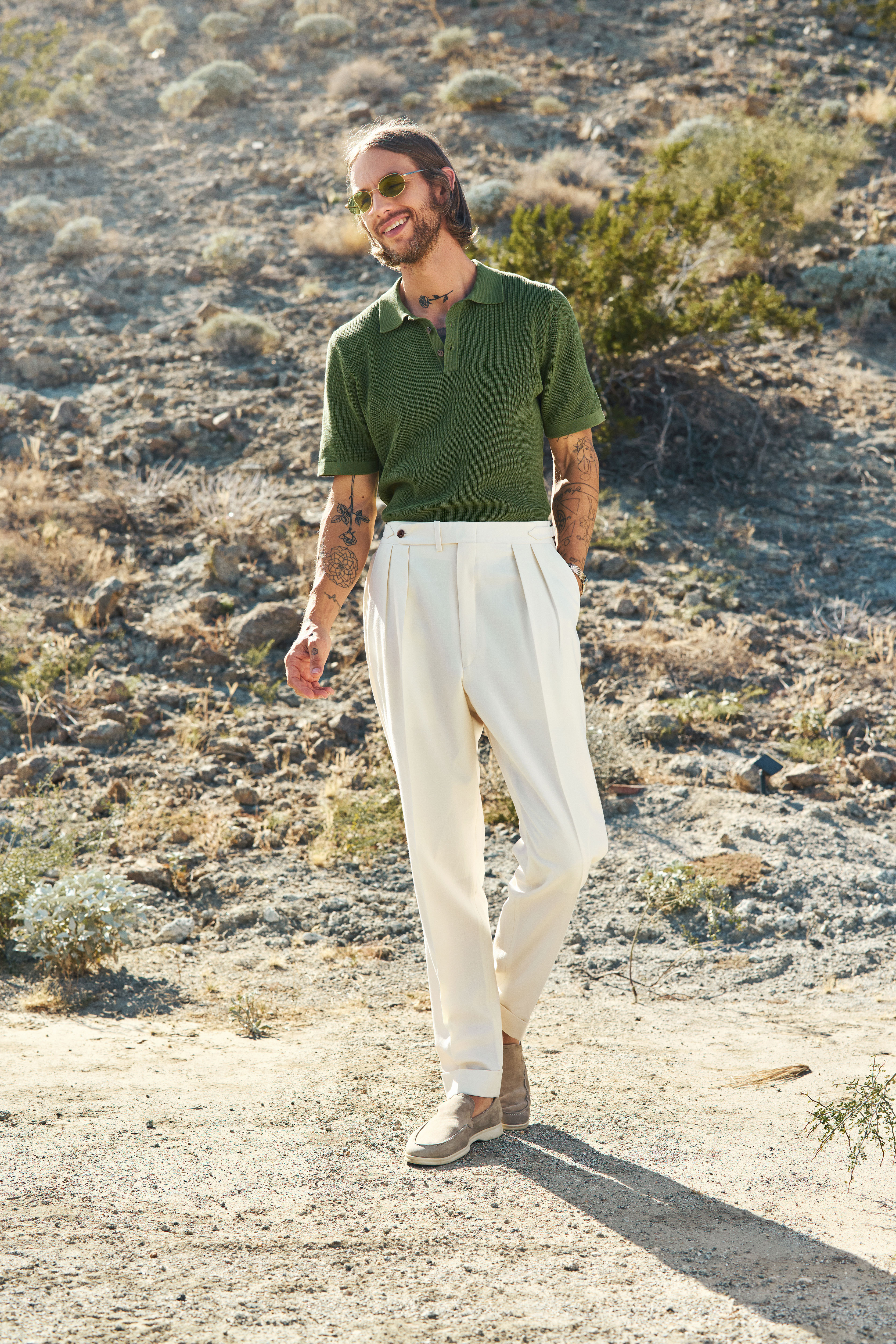 Ivory Wool/Silk/Linen Trouser