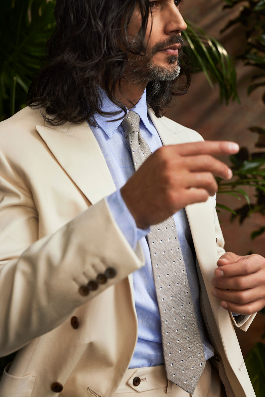 Cream Double-Breasted Cotton Suit