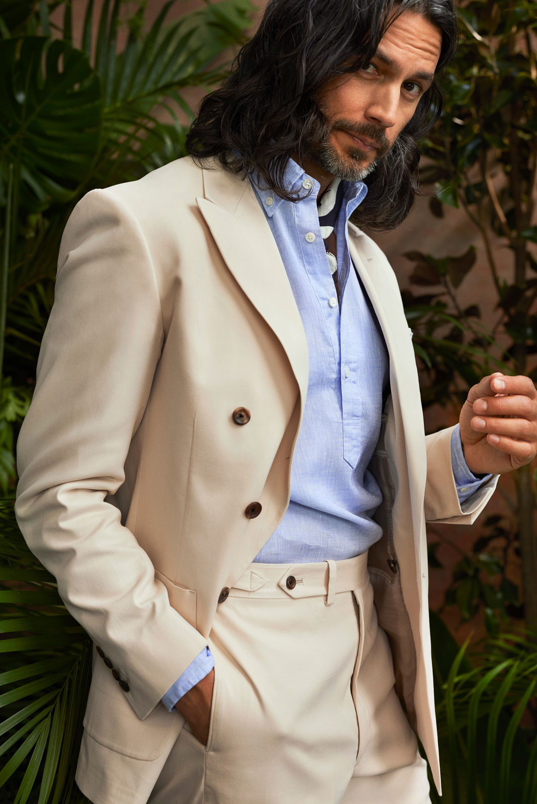 Cream Double-Breasted Cotton Suit