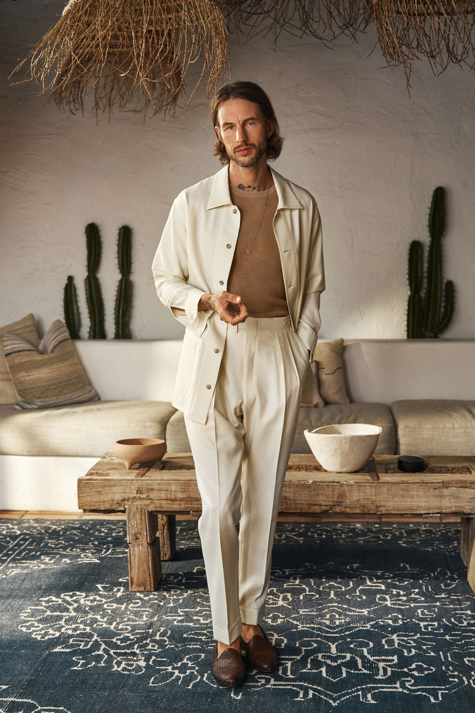 Men's 2024 Spring & Summer Collection                                                                                                                                                                                                                     , Men's Cream Overshirt Suit