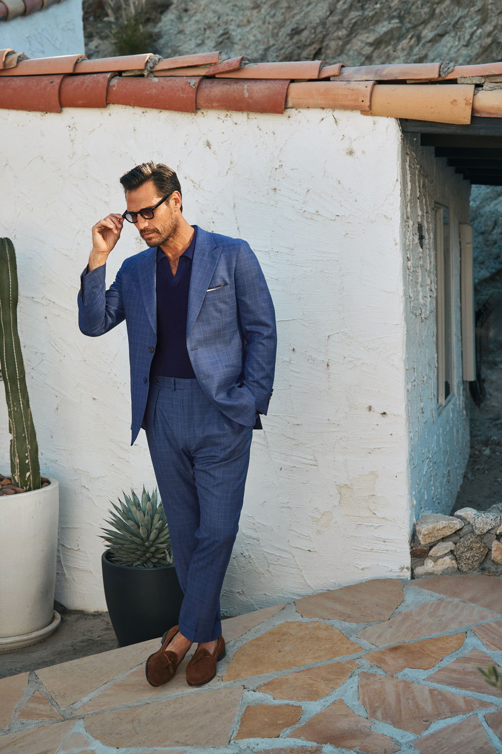 Men's 2024 Spring & Summer Collection                                                                                                                                                                                                                     , Men's Blue Plaid Suit
