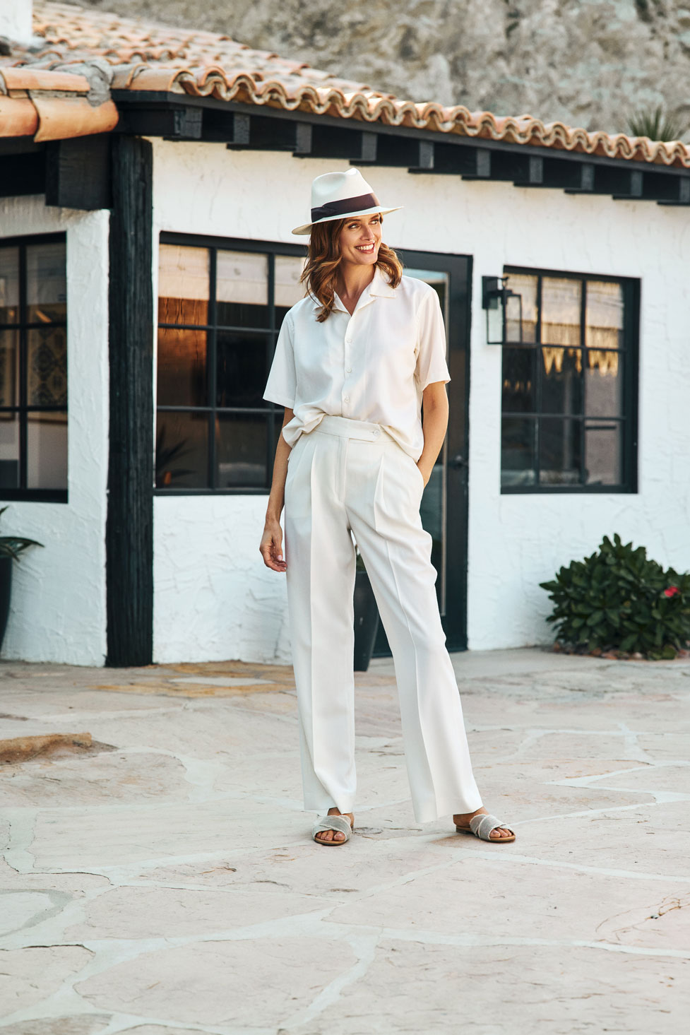 Cream Wool/Silk/Linen Trouser