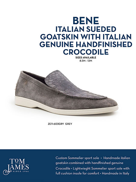 Zelli Sportswear Catalog Spring 2026                                                                                                                                                                                                                      , BENE SUEDED ITALIAN GOATSKIN & CROCODILE LOAFER GREY - Zelli