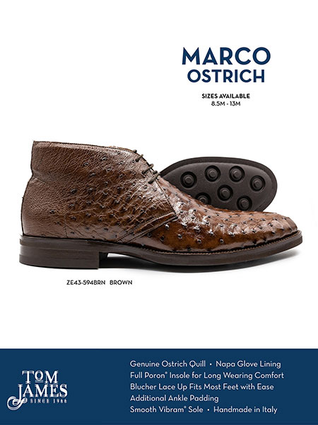 Zelli Sportswear Catalog Spring 2026                                                                                                                                                                                                                      , MARCO BROWN OSTRICH QUILL CHUKKA BOOT - Zelli