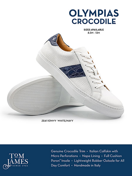 Zelli Sportswear Catalog Spring 2026                                                                                                                                                                                                                      , NAVY OLYMPIAS ITALIAN CALFSKIN AND CROCODILE STRIPE - Zelli