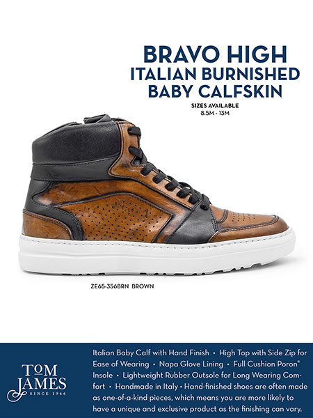 Zelli Sportswear Catalog Spring 2026                                                                                                                                                                                                                      , Bravo Italian Burnished Calfskin High Top Dress Sneaker - Zelli