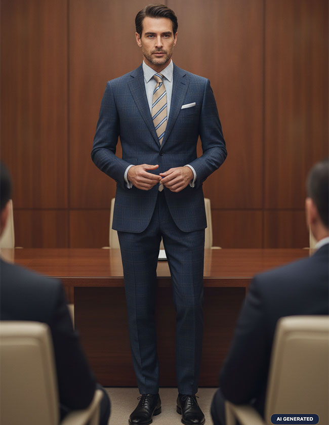 Blue Split Matt Check Suit