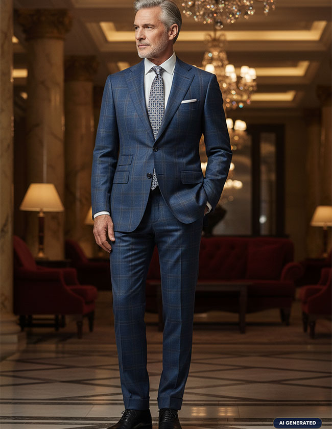Blue Split Matt Check Suit