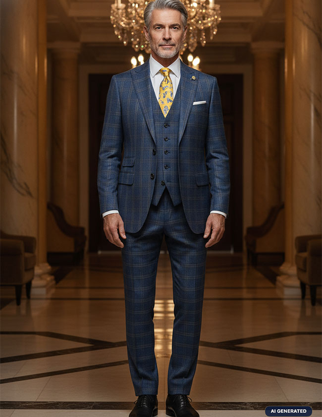 Blue Split Matt Check Suit