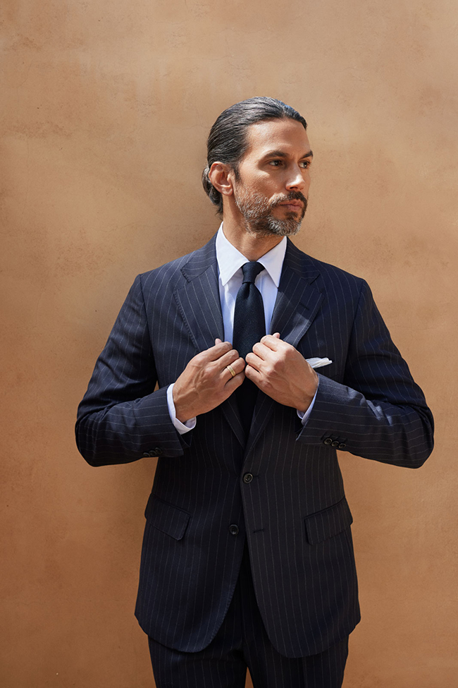 Men's Fall 2024 Look Book                                                                                                                                                                                                                                 , Pinstripe Navy Suit