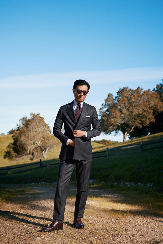 Men's Fall 2024 Look Book                                                                                                                                                                                                                                 , Charcoal Pinstripe Suit