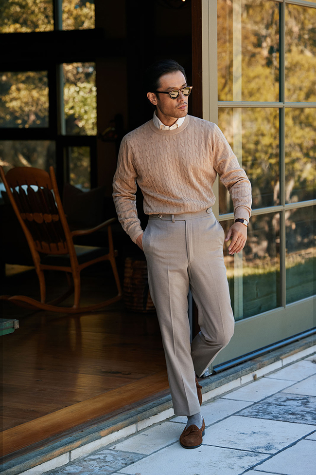 Camel Cable Knit Cashmere Sweater