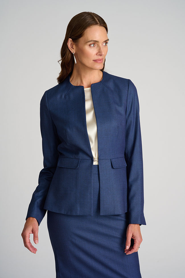 Navy Birdseye Skirt Suit