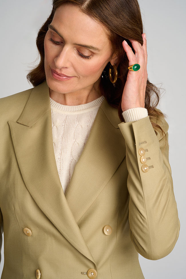 Tan Solid Double-Breasted Jacket