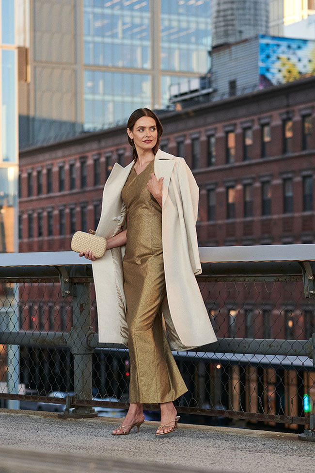 Gold Gown with Cashmere Topcoat