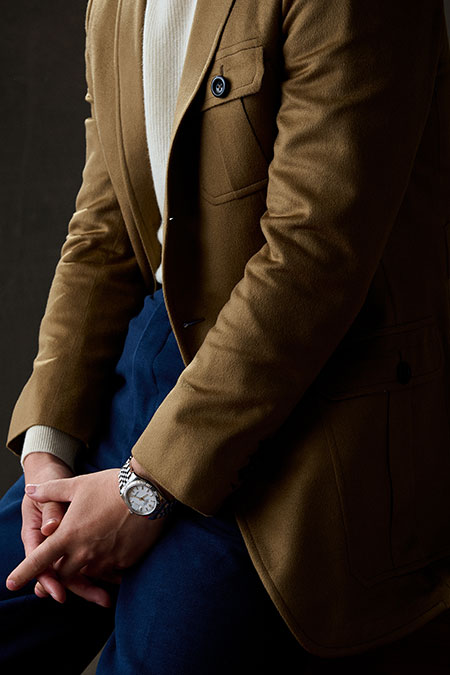 Vicuña Cashmere Safari Jacket With Ivory Long Sleeve Knit