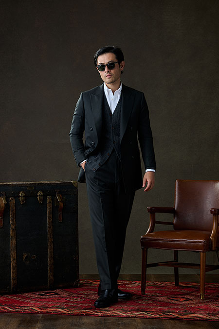 Charcoal Herringbone Suit With Charcoal Cable Knit Cardigan