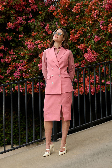 Pink Crushed Linen Vest & Skirt