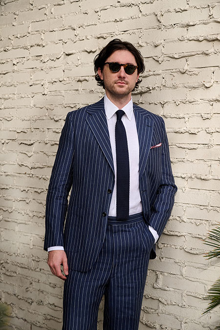 Navy Stripe Crushed Linen Suit
