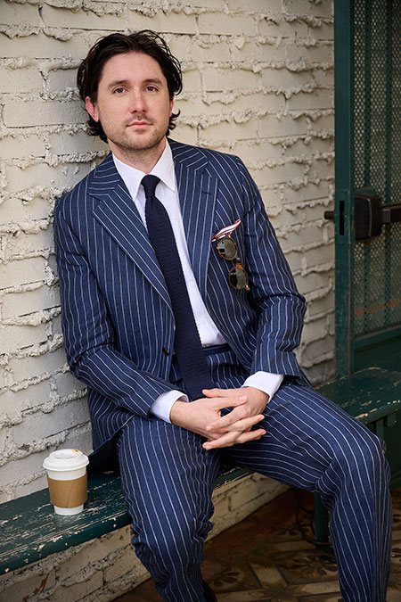 Navy Stripe Crushed Linen Suit