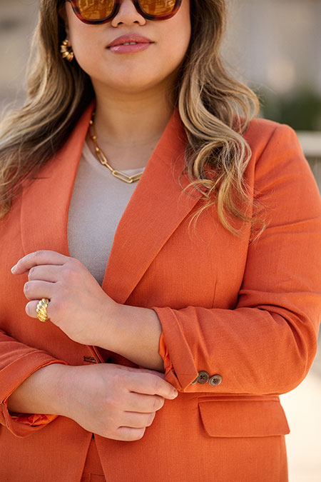 Orange Crushed Linen Suit