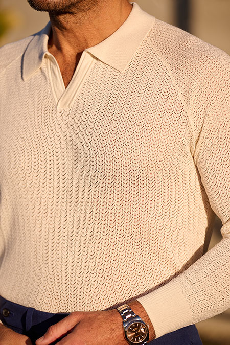 Long Sleeve Johnny Collar Polo Knit